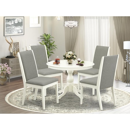 East West Furniture 5 Piece Hartland Modern Dining Table Set - Linen White HBLA5-LWH-06